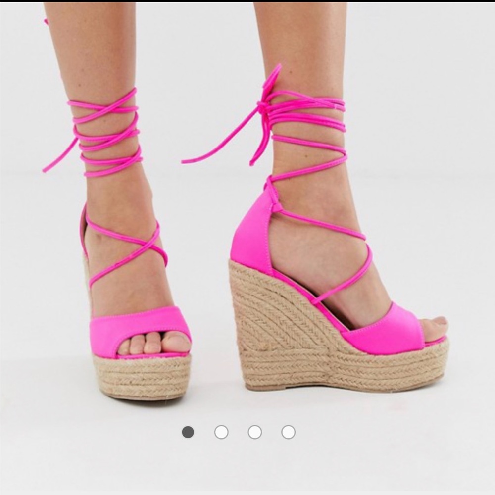 RAID Marea pink tie up espadrille wedge sandals